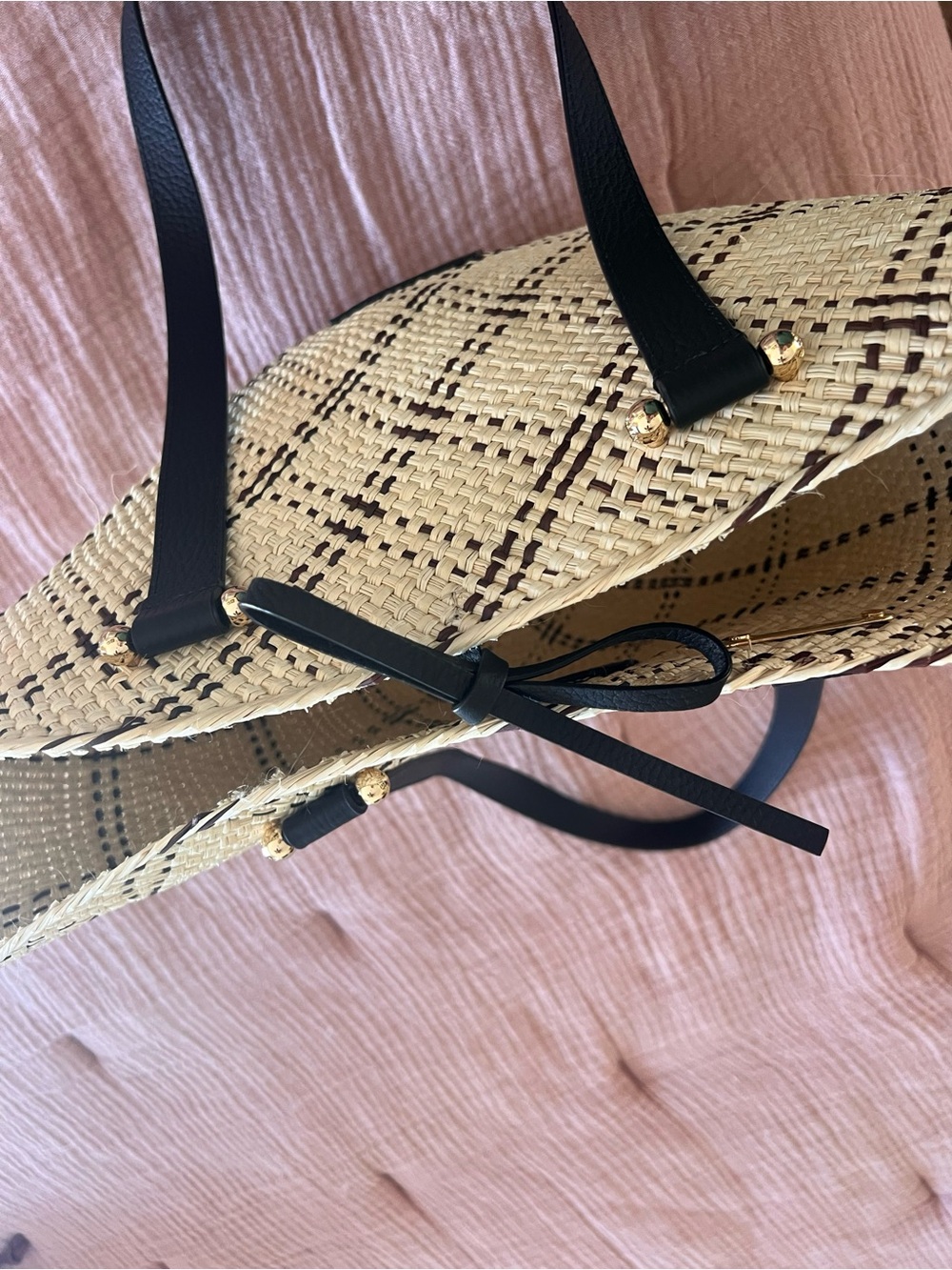 Strathberry medium palm basket bag Natural/Black with black straps - Picture 5 of 6